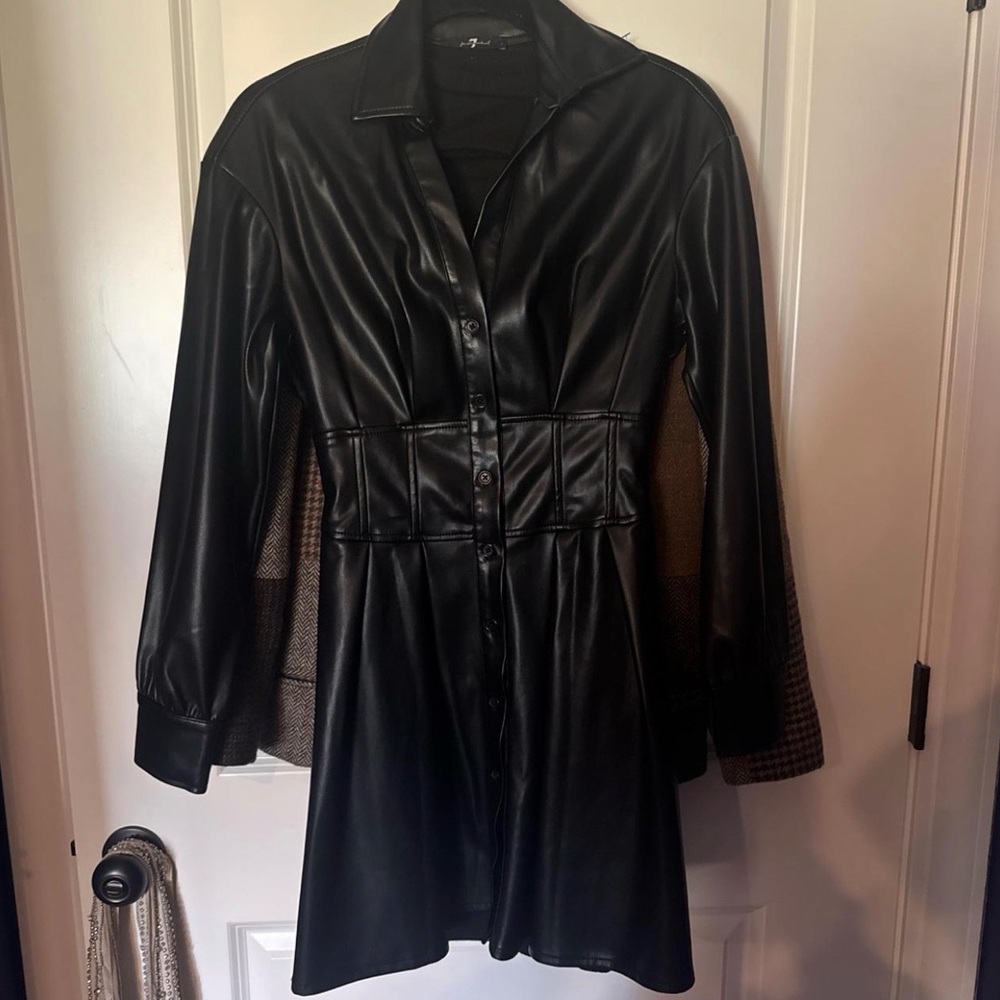 7 For All Mankind Black Leather Longline Jacket